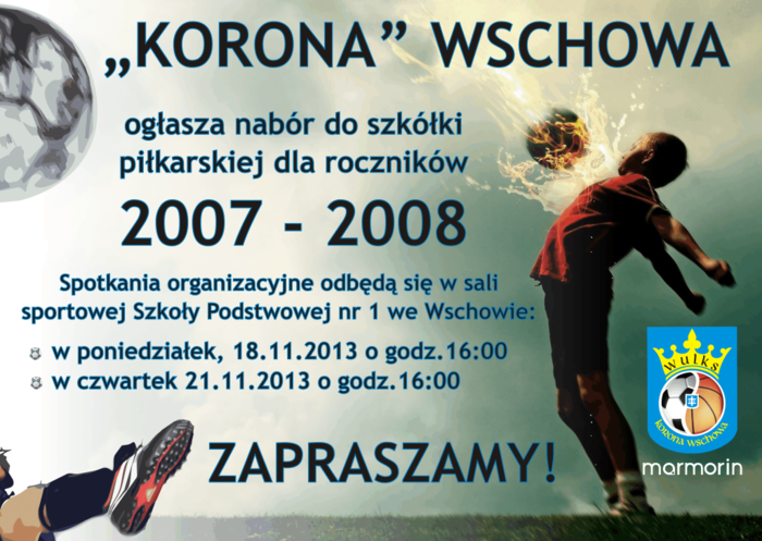 Nabór do szkółki piłkarskiej Korony Wschowa