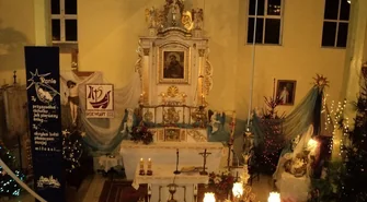 Iluminacja Szopki Bożonarodzeniowej w kościele w Starych Drzewcach