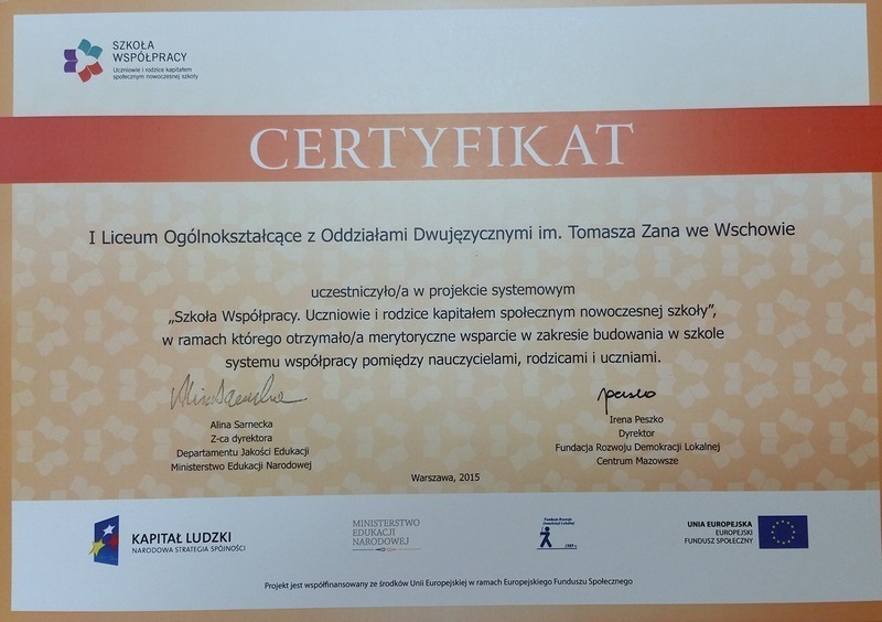 Zan i Gimnazjum Językowe Szkołami Współpracy