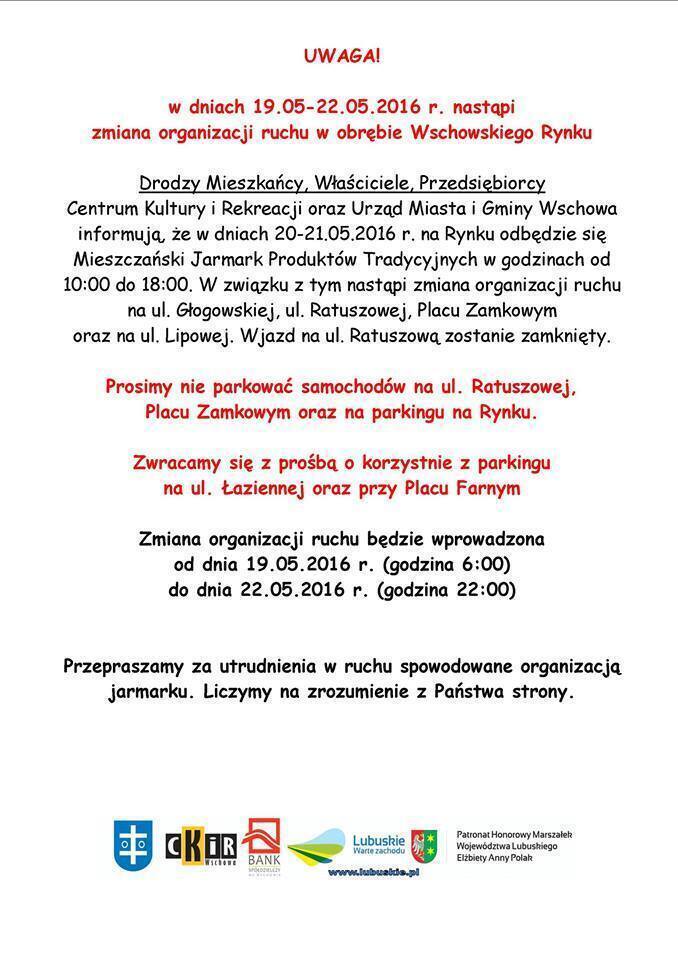 Uwaga zmiana organizacji ruchu we Wschowie