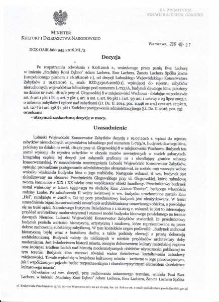 Minister wydał decyzję konserwator się nie mylił