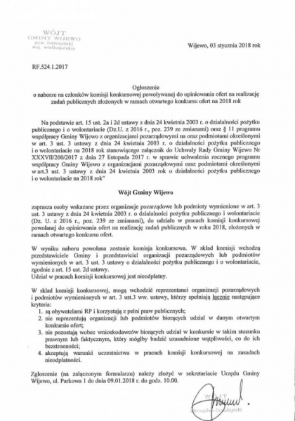 Wójt ogłasza nabór członków do komisji konkursowej