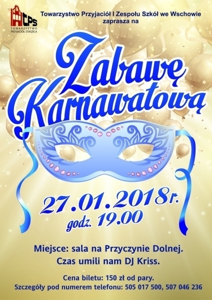Towarzystwo Przyjaciół I ZS zaprasza na zabawę karnawałową