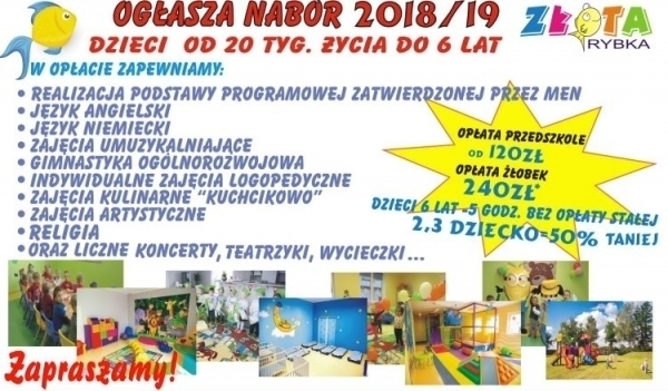 Złota Rybka u Dula ogłasza nabór dzieci na rok szkolny 20182019