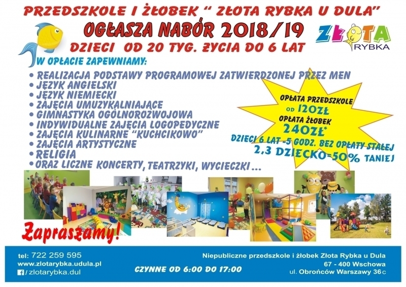 Złota Rybka u Dula ogłasza nabór dzieci na rok szkolny 20182019