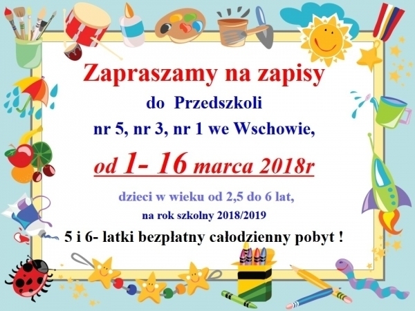 Zapisy do przedszkoli publicznych nr 5 3 i 1 do 16 marca