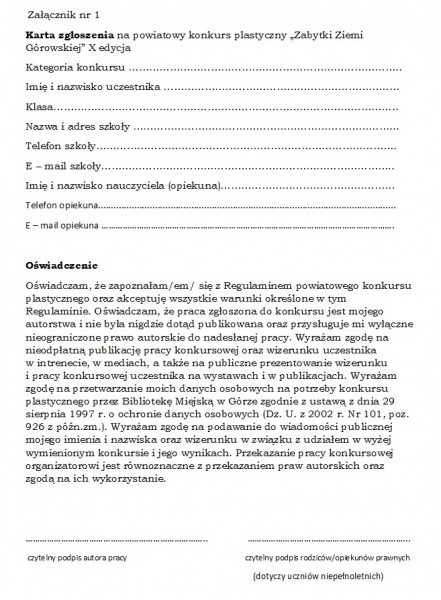Zaproszenie do X edycji konkursu plastycznego Zabytki Ziemi Górowskiej
