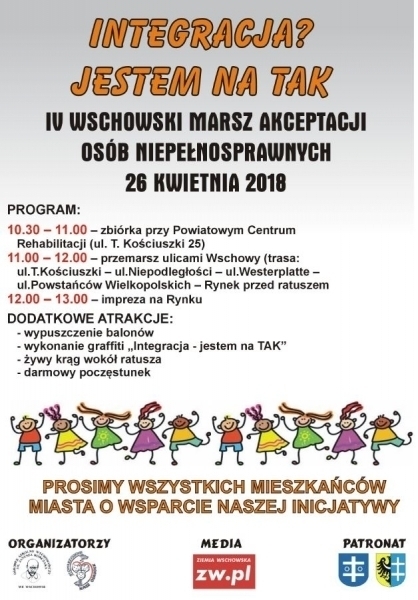 Marsz Akceptacji Osób Niepełnosprawnych juz po raz czwarty przejdzie wschowskimi ulicami