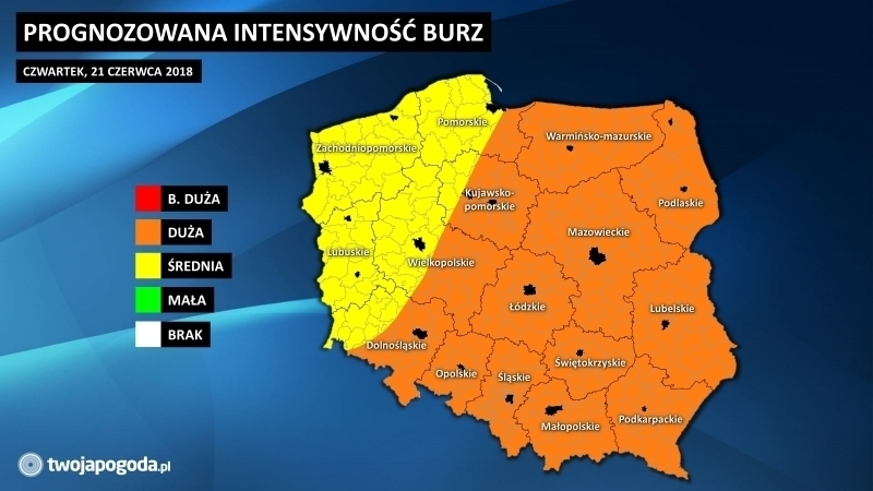 Uwaga Załamanie pogody gwałtowne burze z gradem