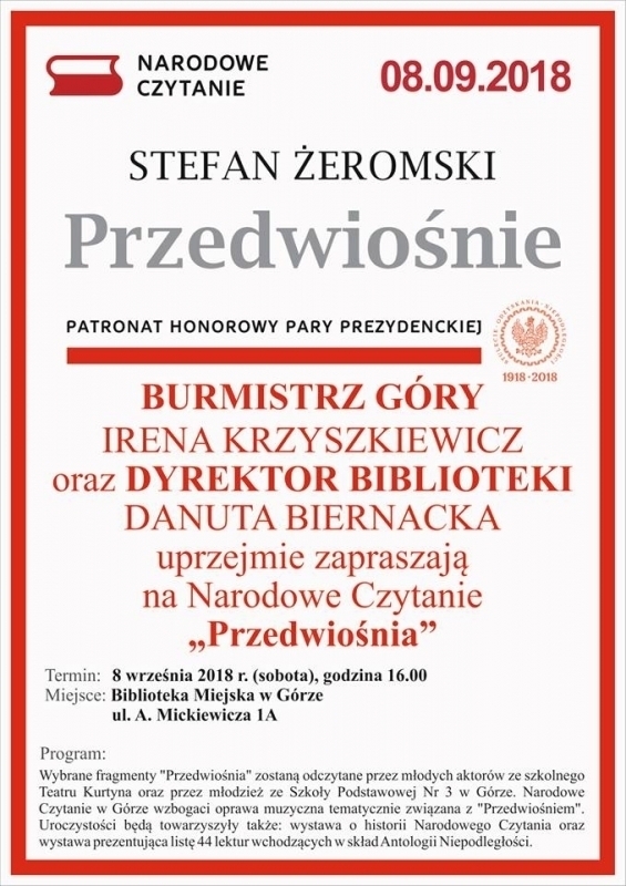 Narodowe Czytanie Przedwiośniaw Górze już jutro