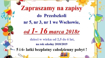 Zapisy do przedszkoli publicznych nr 5, 3 i 1 do 16 marca