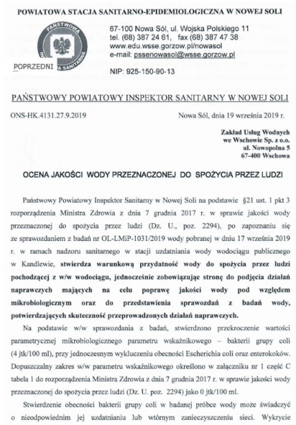 Mieszkańcy wsi - Dębowa Łęka Przyczyna Górna Nowa Wieś KonradowoTylewice Łysiny Buczynai Kandlewo muszą gotować wodę