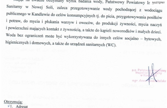 Mieszkańcy wsi - Dębowa Łęka Przyczyna Górna Nowa Wieś KonradowoTylewice Łysiny Buczynai Kandlewo muszą gotować wodę
