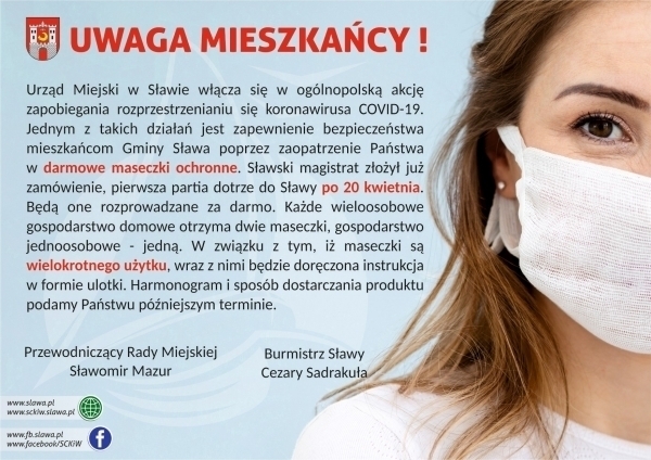 Mieszkańcy gminy Sława otrzymają maseczki