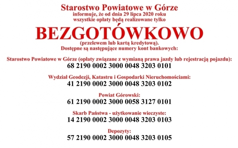 W Starostwie nie zapłacimy gotówką