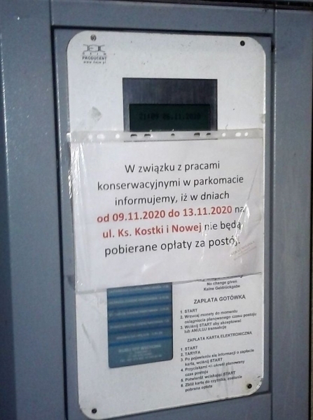 Cześć parkomatów została czasowo wyłączona