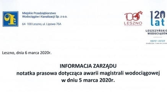 Komunikat MPWiK po awarii