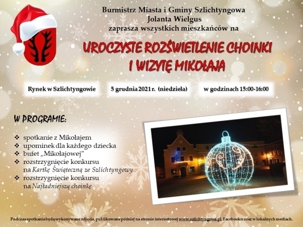 Uroczyste rozświetlenie choinki na rynku w Szlichtyngowie