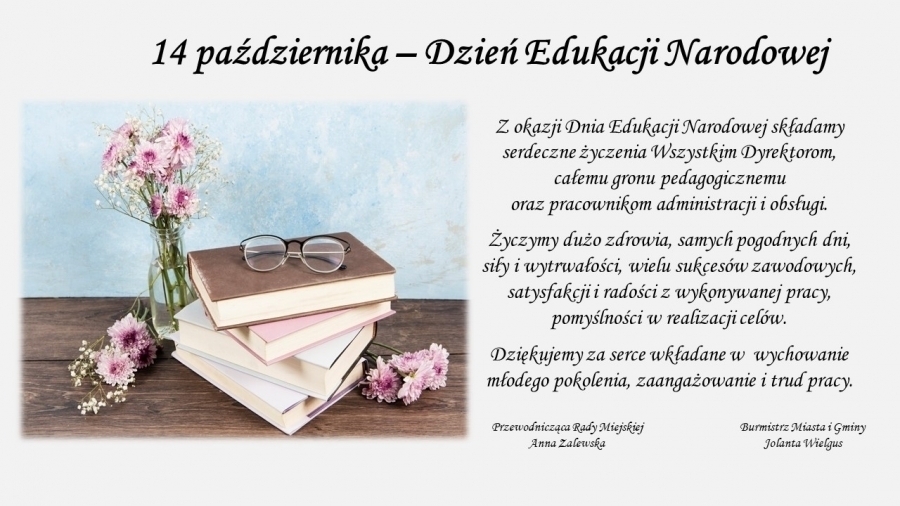 Zdjęcie 1: Życzenia Jolanty Wielgus i Anny Zalewskiej w Dzień Edukacji Narodowej