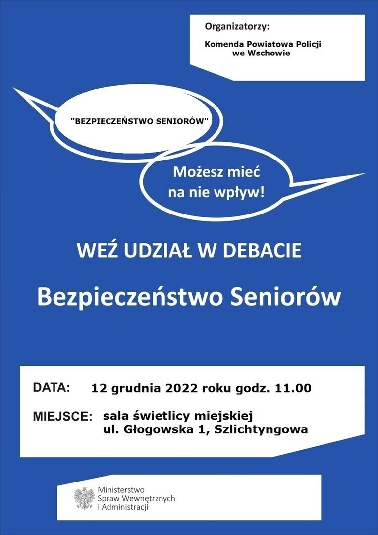 Zdjęcie 1: KPP Wschowa zaprasza na debatę społeczną - „Bezpieczeństwo Seniorów” (ZAPOWIEDŹ)