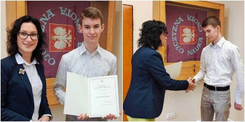 Uczeń ze Wschowy otrzymał stypendium Prezesa Rady Ministrów