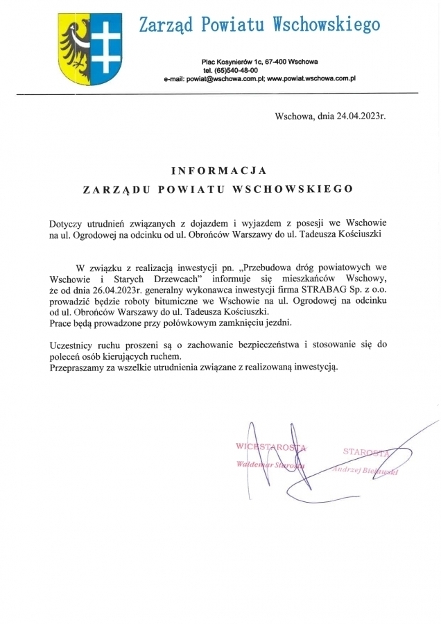 Utrudnienia na ul. Ogrodowej we Wschowie