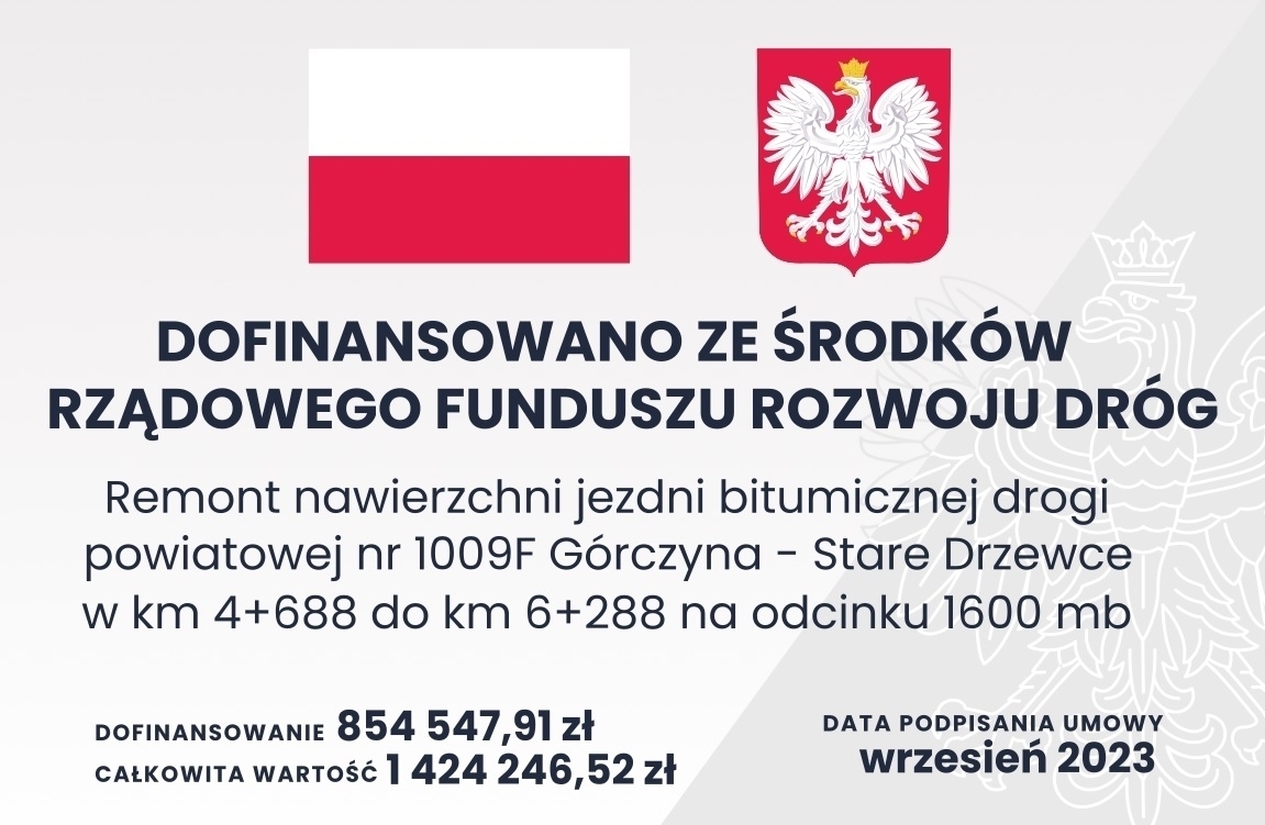 Umowa na remont drogi 1009F Górczyna - Stare Drzewce została podpisana