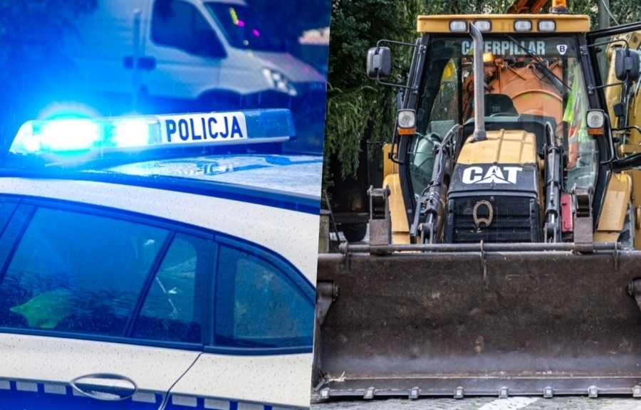 Koparko-ładowarka staranowała Seata a kierowca... napił się wódki