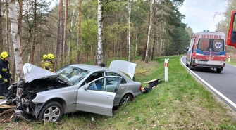 Wypadek na DW 318: kierowca mercedesa wpadł do rowu i uderzył w drzewo (FOTO)