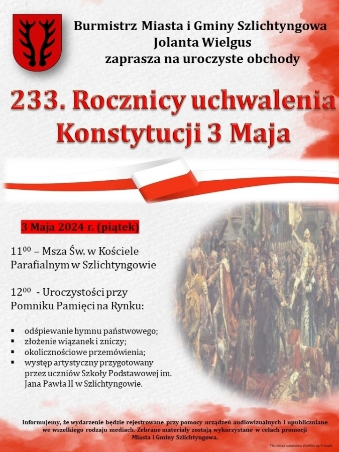 Szlichtyngowa świętuje 233. rocznicę Konstytucji 3 Maja jaki jest program uroczystości