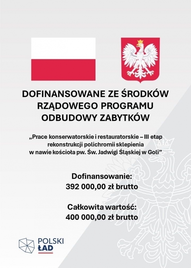 Wnętrze kościoła filialnego pw. Św. Jadwigi Śląskiej w Goli odzyskuje dawny blask