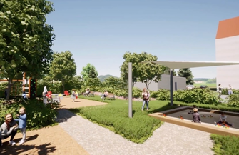 Zielona oaza z tężniąsolankową i placem zabaw. Tak będzie wyglądał teren byłego gimnazjum