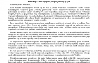 Rada Miejska Szlichtyngowa apeluje do premiera. Rozpocząć i sprawnie przeprowadzić inwestycje