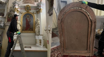 Zdemontowali ołtarz z kościoła w Konradowie. Zabytek trafił tymczasowo do Starych Drzewiec