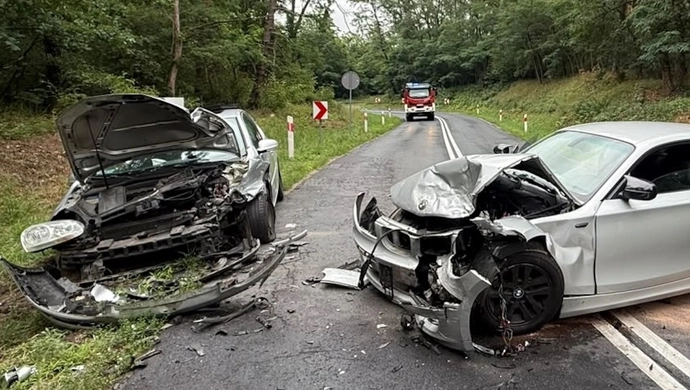 BMW zderzyło się czołowo z golfem pod Krzepielowem. Droga zamknięta
