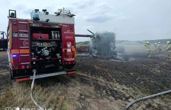 Pożar kombajnu podczas żniw pod Krzepielowem